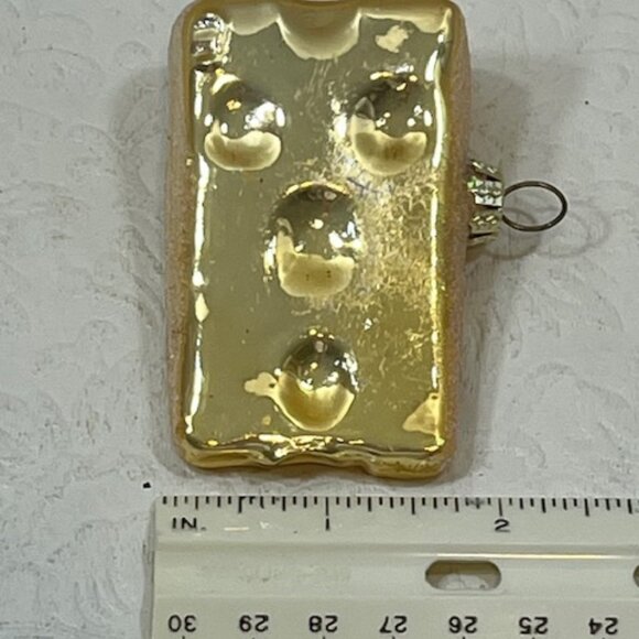 Golden Glittered Swiss Cheese Glass Christmas Tree Ornament 2.75" - Picture 7 of 10